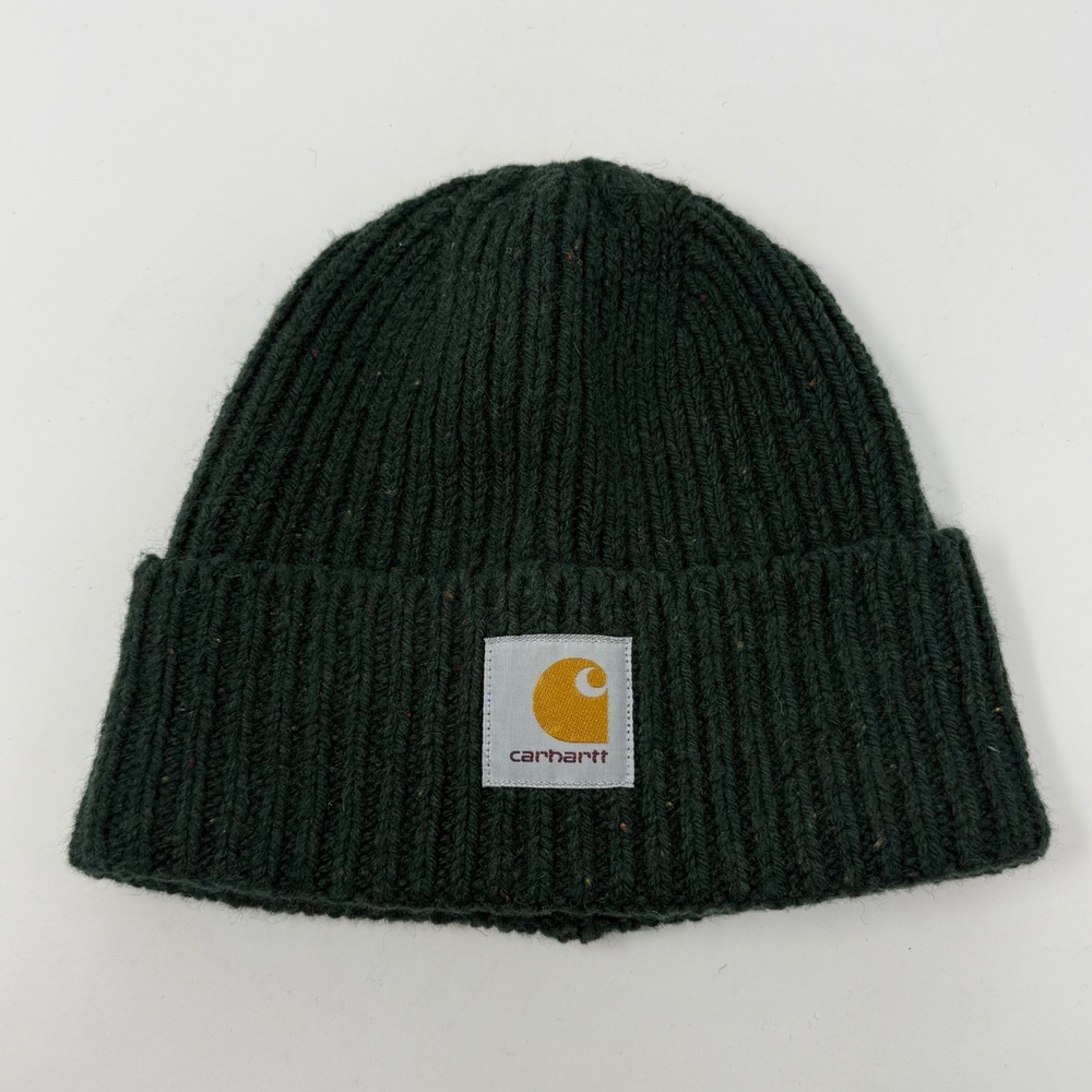 Carhartt WIP Anglistic Beanie Dark Green Wool Blend Ribbed Knit Hat OSFA